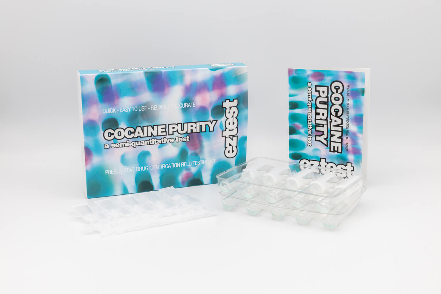 Kit EZ Test de pureza de cocaína — contenido: caja y bandeja de ampollas